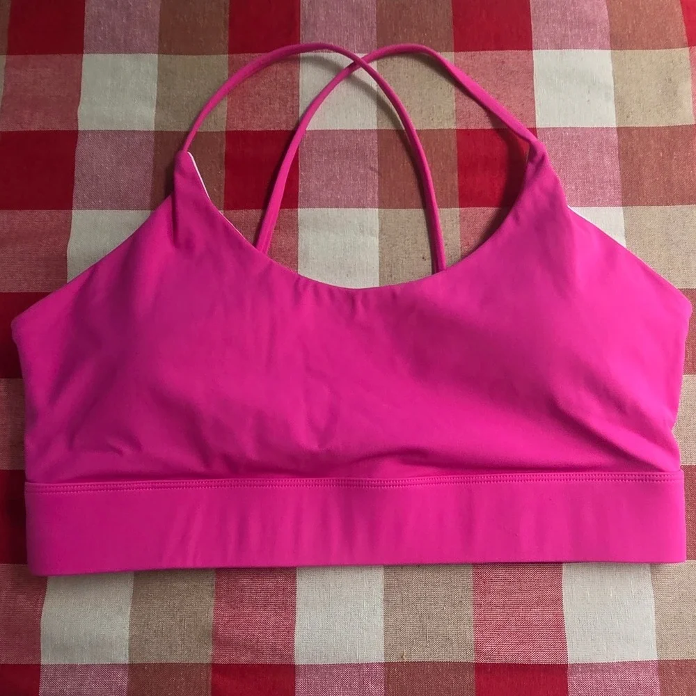 Hot Pink Strappy Racerback Sports Bra XL Cutout Yoga Gym Workout Top Activewear